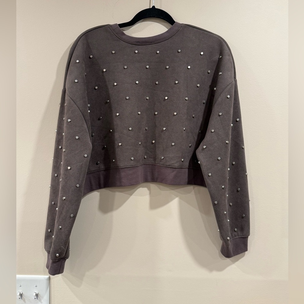 🔥Zara Women’s Studded Brown Cropped Sweatshirt Size S NWOT🔥 - Picture 2 of 5